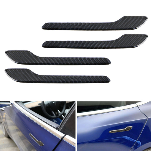 4pc Carbon Fiber Side Door Push Handle Decoration Cover Trims For 17-up Tesla 3