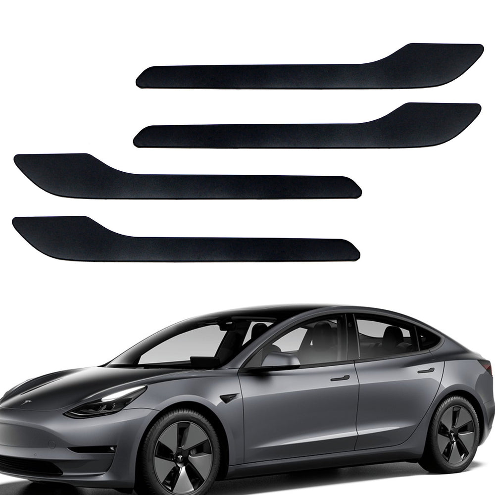 4pc Matte Black Side Door Push Handle Decoration Cover Trims For 17-up Tesla 3 Y