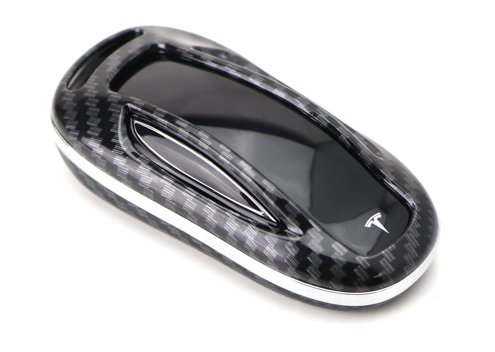 Black Glossy "Carbon Fiber" Pattern Key Fob Shell For 2012-2021 Tesla Model S