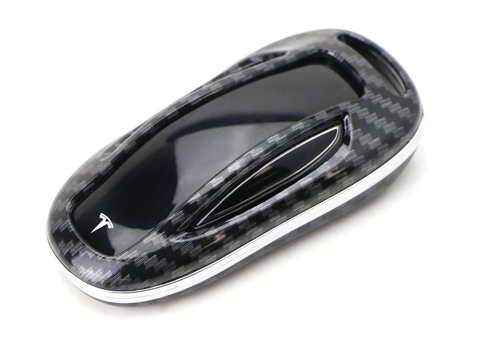 Black Glossy "Carbon Fiber" Pattern Key Fob Shell For 2012-2021 Tesla Model S