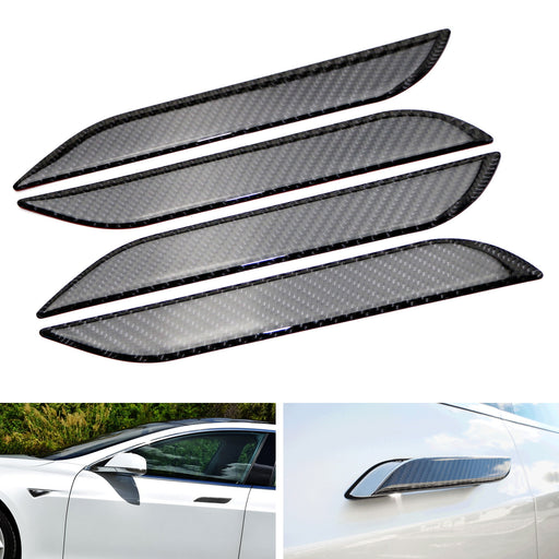 4pc Carbon Fiber Side Door Push Handle Decoration Cover Trims For 12-up Tesla S