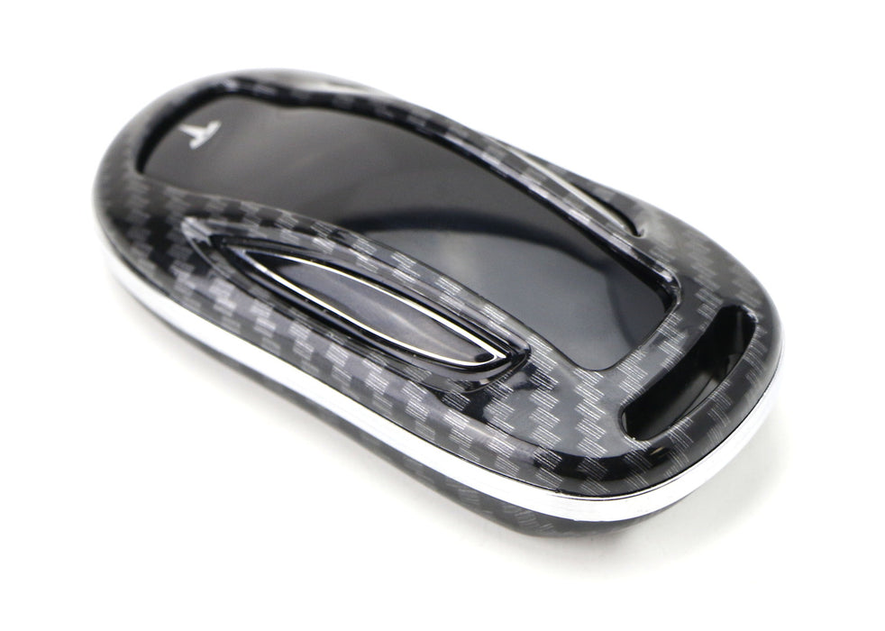 Black Glossy "Carbon Fiber" Pattern Key Fob Shell Cover For 16-21 Tesla Model X