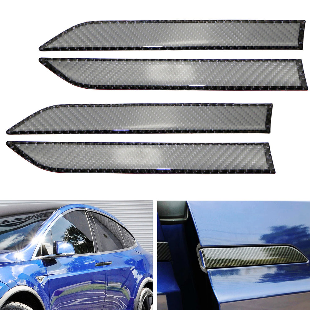 4pc Carbon Fiber Side Door Push Handle Decoration Cover Trims For 15-up Tesla X