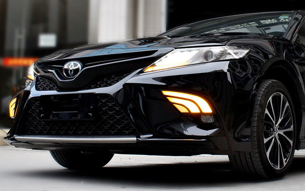 JDM-Spec LED Fog Lamps w/ White/Amber LED DRL Bezels For 18-20 Toyota Camry SE