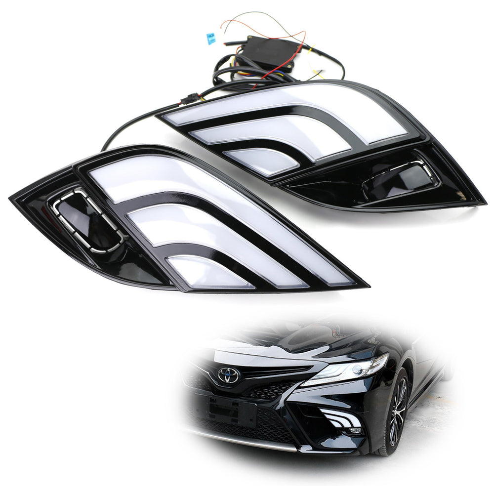 White/Amber LED Daytime Lights w/ Sequential Turn Signal For 18-20 Toyota Camry