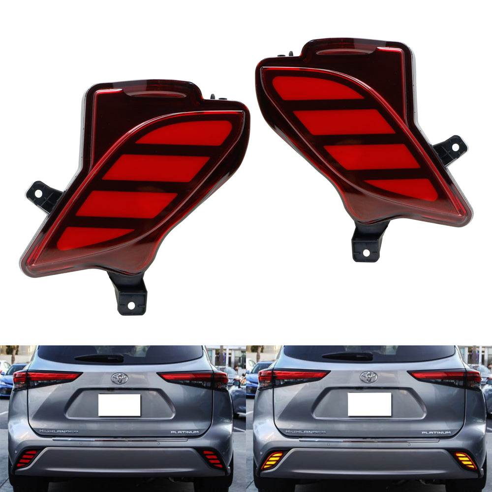 LED Rear Fog Lights Bumper Reflector Brake Running Lamps For 2020-up Highlander