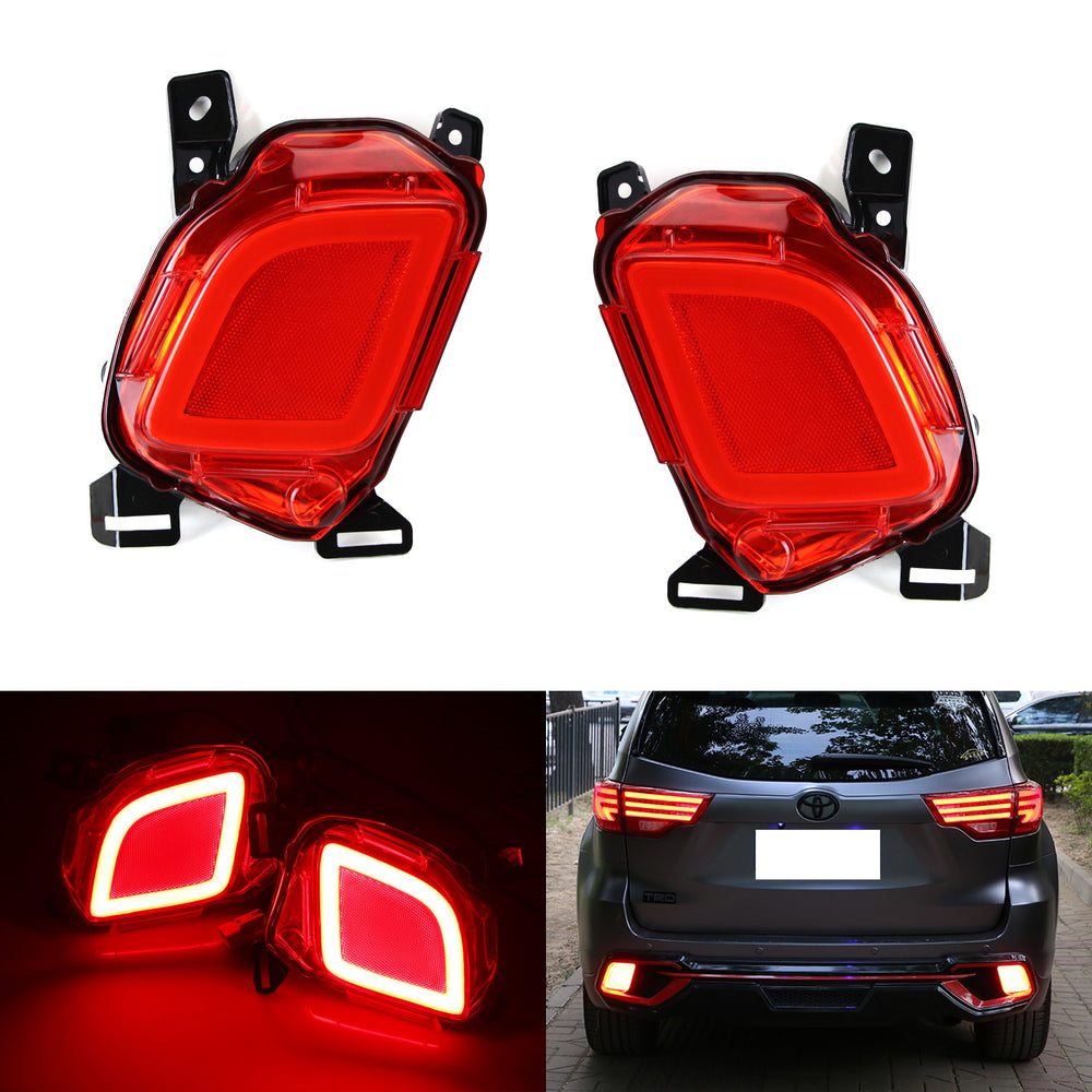 LED Rear Fog Lights Bumper Reflector Brake Running Lamps For 2014-19 Highlander