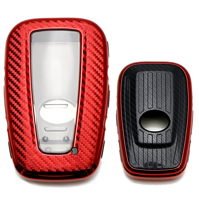 Red w/Carbon Fiber TPU Key Fob Protective Case For 17/18-up Toyota Camry Prius..