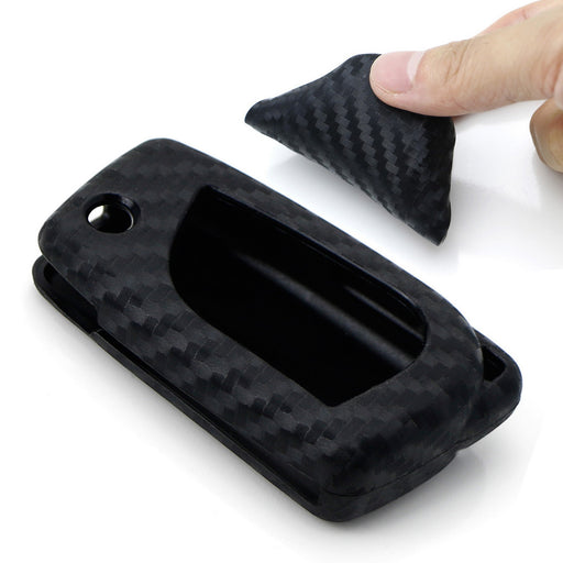 Carbon Fiber Soft Silicone Key Fob Cover For 2018-up Toyota Camry Flip Blade Key