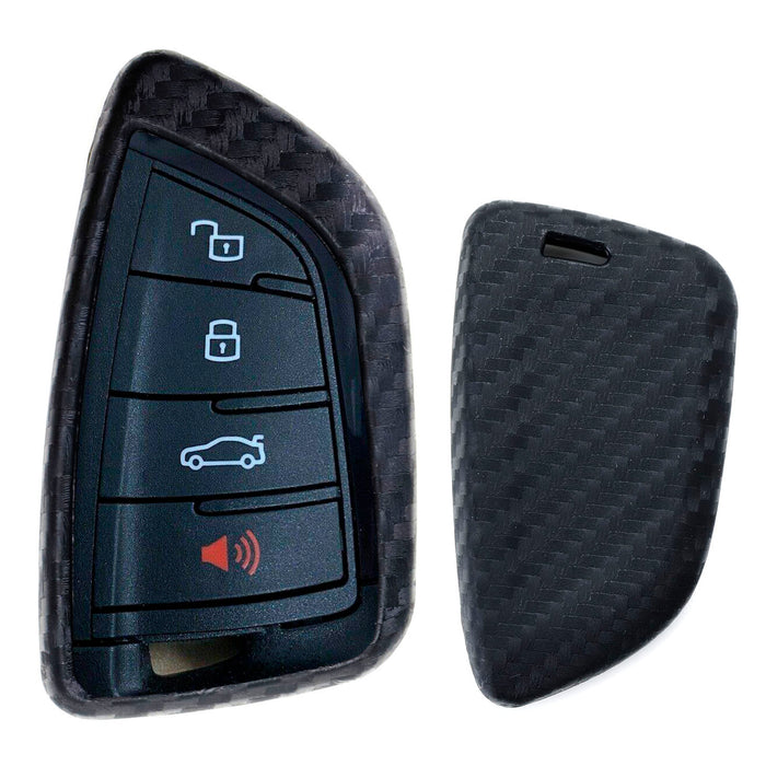 Black Carbon Fiber Pattern Silicone Key Fob Cover For 2020-up Toyota Supra GR