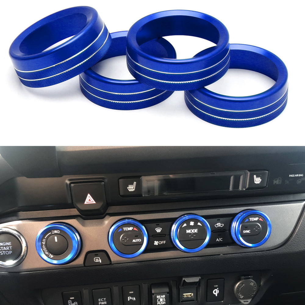 Blue AC Air Conditioner & 2WD/4WD Switch Knob Ring Cover For 16-23 Toyota Tacoma