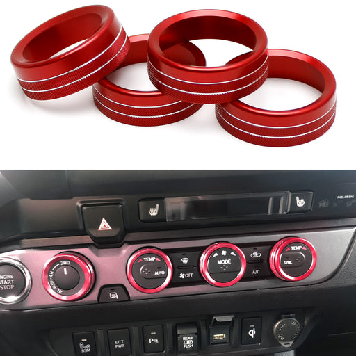 Red AC Air Conditioner & 2WD/4WD Switch Knob Ring Covers For 16-23 Toyota Tacoma