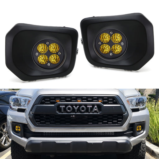 Yellow Lens LED Wide Angle SAE Flood Beam Fog Light Kit For 16-23 Toyota Tacoma