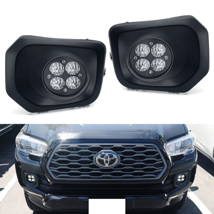 Clear Lens White LED Wide Angle SAE Flood Beam Fog Light Kit For 2016-23 Tacoma