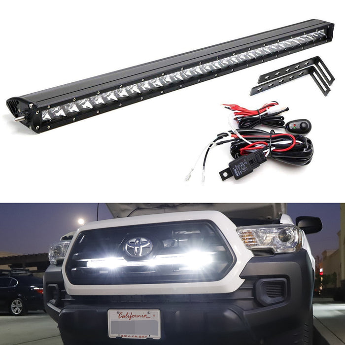 150W 30" LED Light Bar w/ Behind Grille Brackets, Wiring For 16-23 Toyota Tacoma