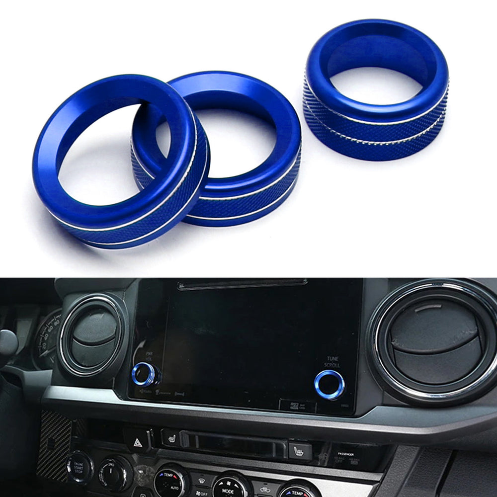 Blue GPS Navigation Screen Volume, Tune Knob Ring Covers For 16-23 Toyota Tacoma