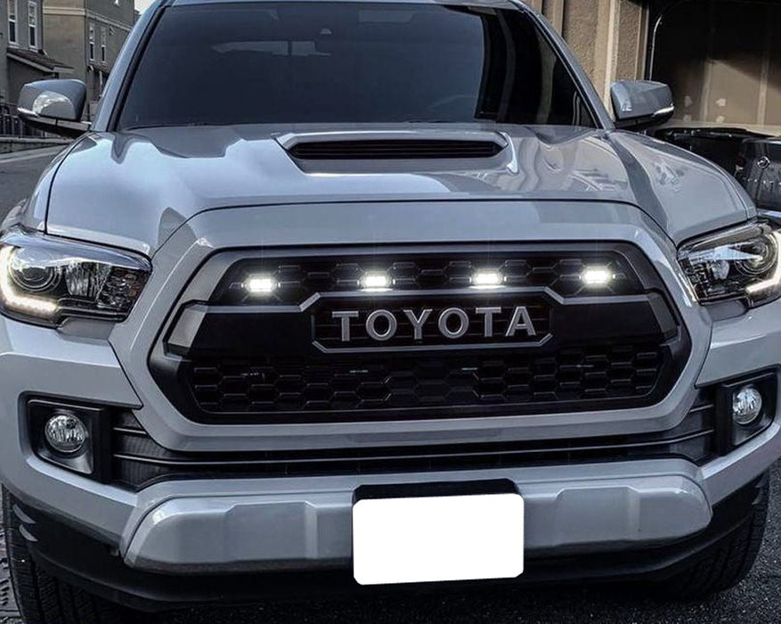 Smoke Lens White LED Front Grille Lights For 16-23 Toyota Tacoma w/TRD Pro Grill