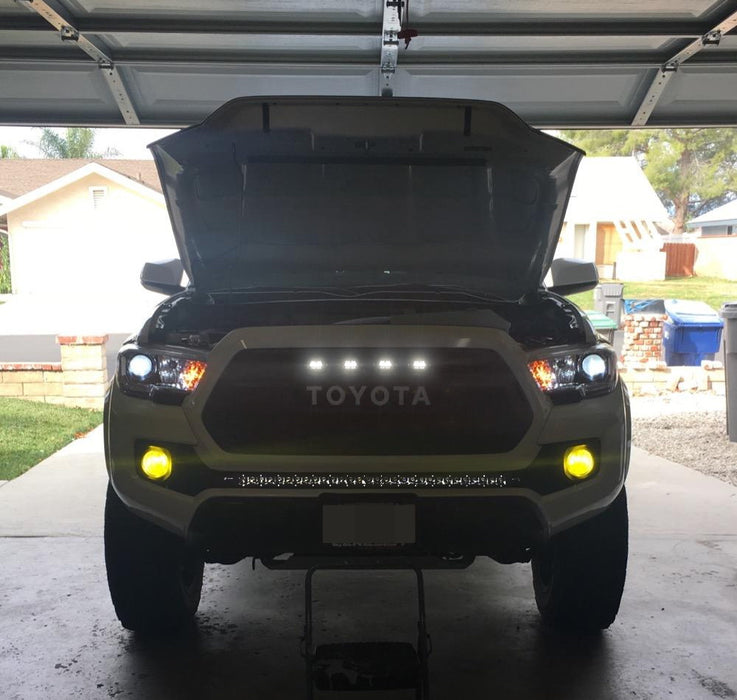 Smoke Lens White LED Front Grille Lights For 16-23 Toyota Tacoma w/TRD Pro Grill