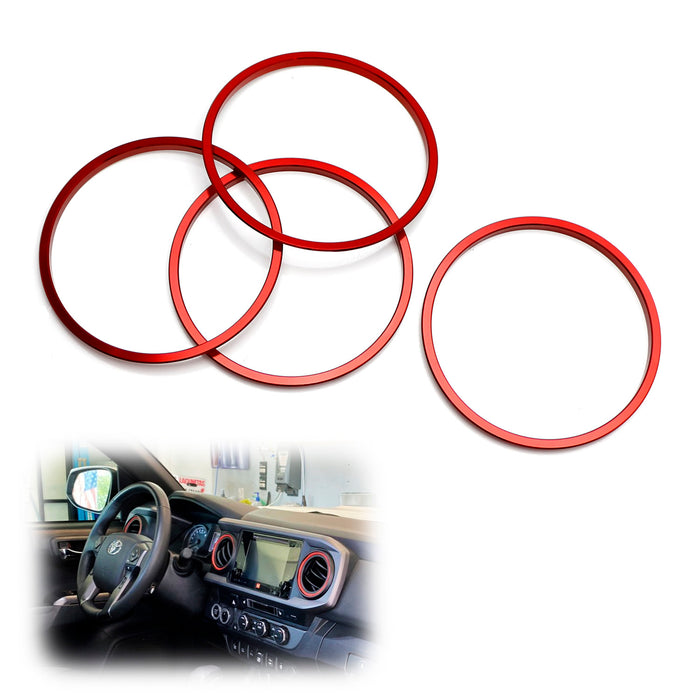 Red Aluminum Outer AC Vent Surrounding Decoration Rings For 16-23 Toyota Tacoma