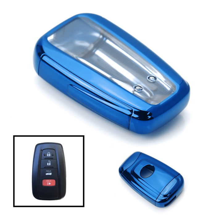 Chrome Blue TPU Key Fob Case Cover For 17/18+ Toyota Camry Prius Prime Mirai CHR