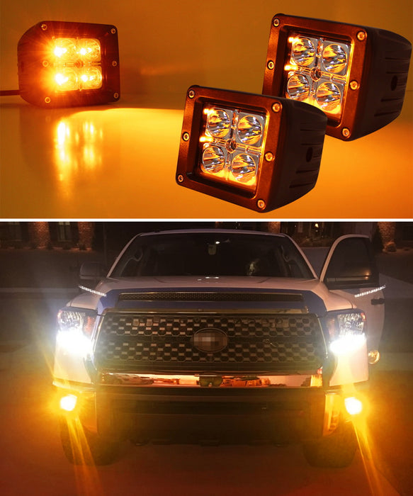 Amber LED Cubic Pod Fog Light Kit w/ Brackets, Wiring For 2014-21 Toyota Tundra