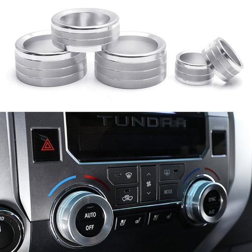 5pc Silver Air Conditioner Stereo Volume Switch Knob Ring Cover For 17-21 Tundra