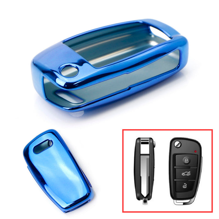 Chrome Blue TPU Key Fob Case For Audi A3 S3 A4 S4 A6 Q5 Q7 TT Folding Blade Key