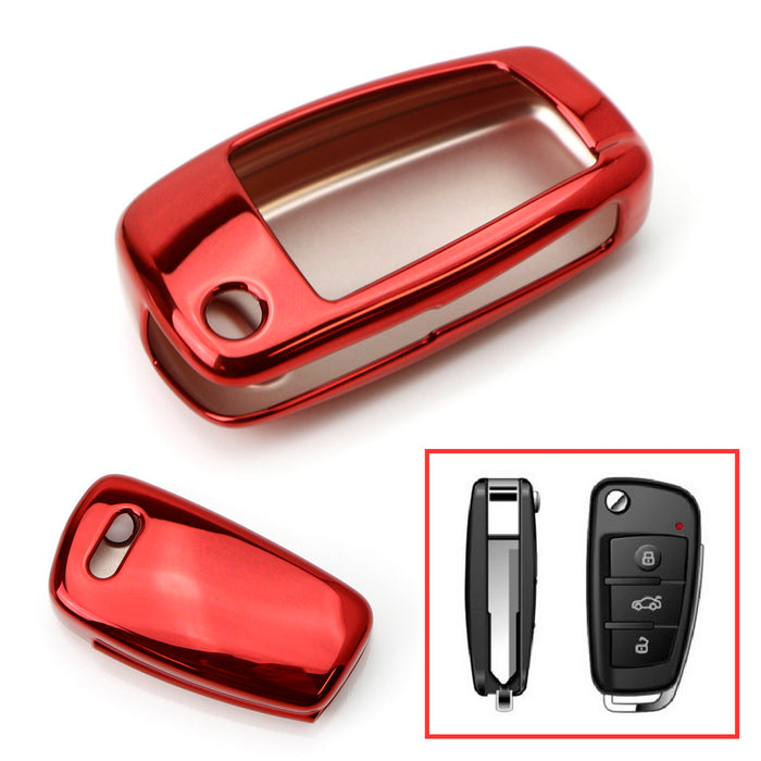 Chrome Red TPU Key Fob Case For Audi A3 S3 A4 S4 A6 Q5 Q7 TT Folding Blade Key