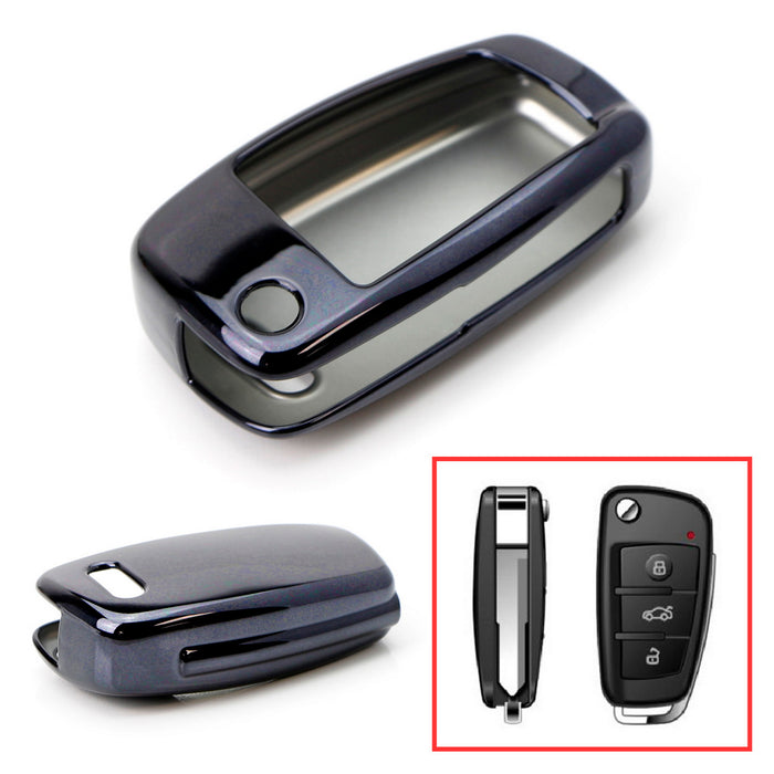 Chrome Black TPU Key Fob Case For Audi A3 S3 A4 S4 A6 Q5 Q7 TT Folding Blade Key