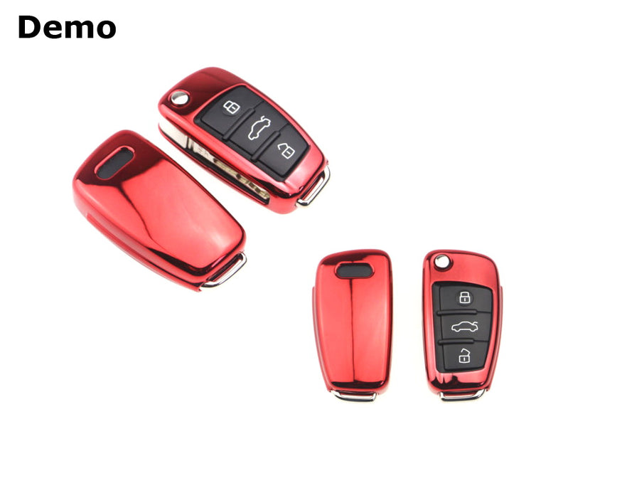 Chrome Black TPU Key Fob Case For Audi A3 S3 A4 S4 A6 Q5 Q7 TT Folding Blade Key