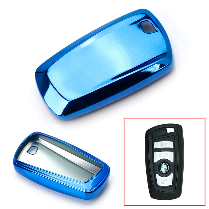 Chrome Blue TPU Key Fob Case For BMW 1 2 3 4 5 6 7 Series X1 X3 X4 4-Button Key