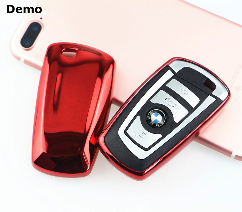 Chrome Red TPU Key Fob Case For BMW 1 2 3 4 5 6 7 Series X1 X3 X4 4-Button Key