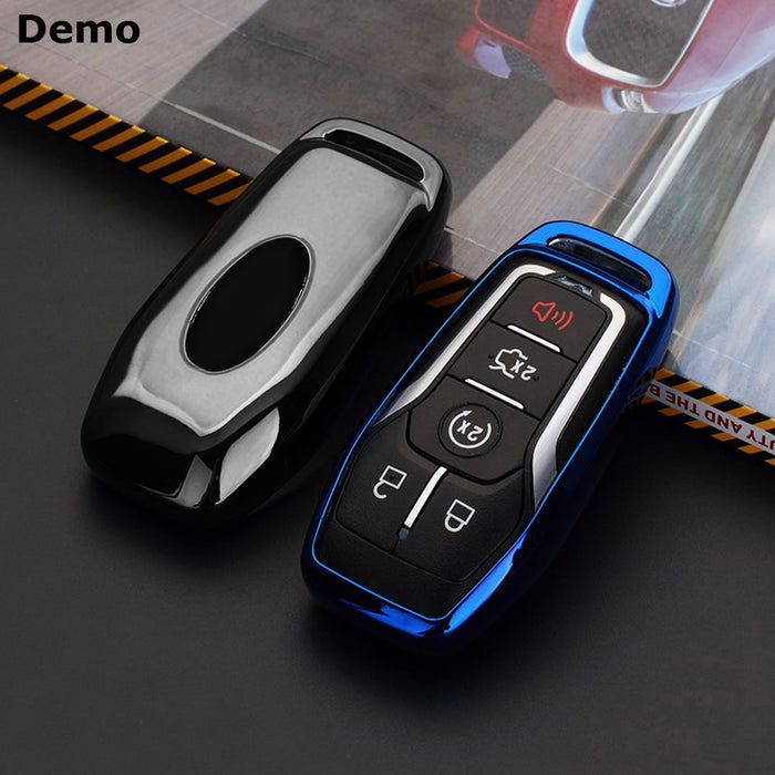 Chrome Blue TPU Key Fob Case For Ford or Lincoln 4/5-Button Intelligent Keyless