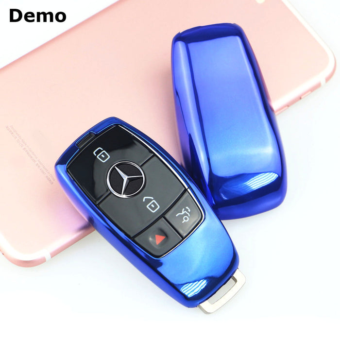 Chrome Blue TPU Key Fob Case For Mercedes E S G C CLA CLS GLB GLC GLE GLS-Class