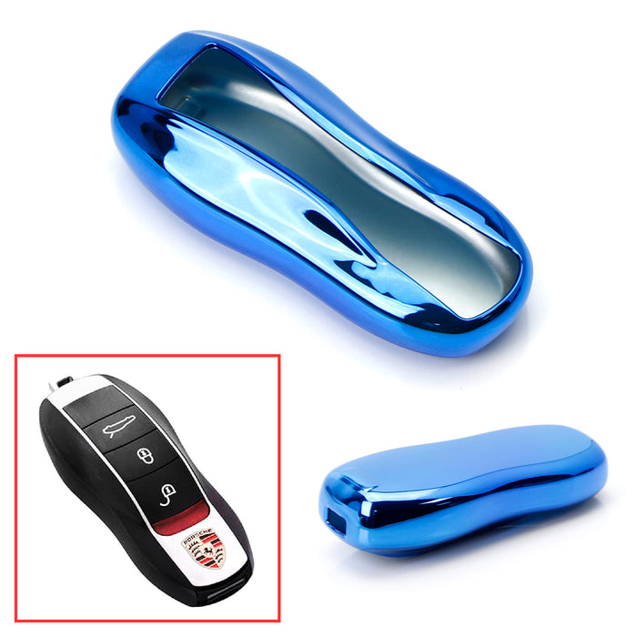 Blue TPU Key Fob Cover Case For Porsche Cayenne Panamera Macan 718  Cayman 911