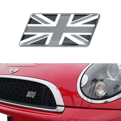 Black/White Union Jack Flag Emblem Badge Fit Car Front Grille For MINI, Jaguar..