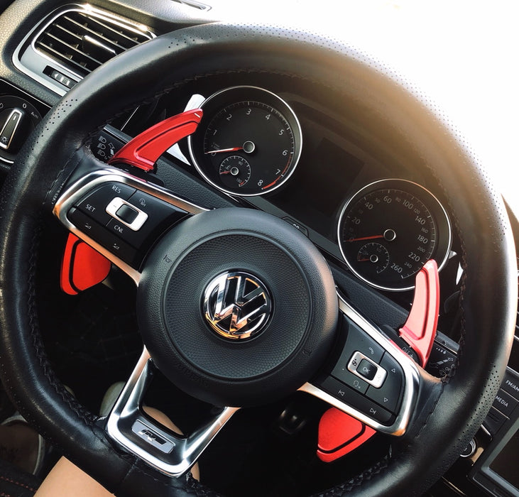 Red CNC Steering Wheel Paddle Shifter Extension Covers For 15-up VW MK7 GTI/Golf