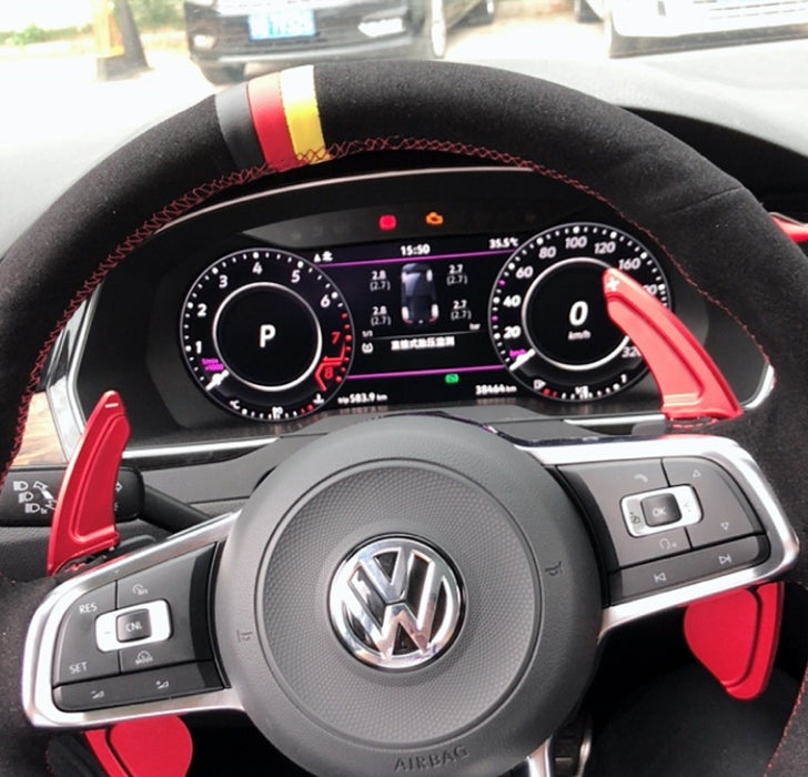 Red CNC Steering Wheel Paddle Shifter Extension Covers For 15-up VW MK7 GTI/Golf