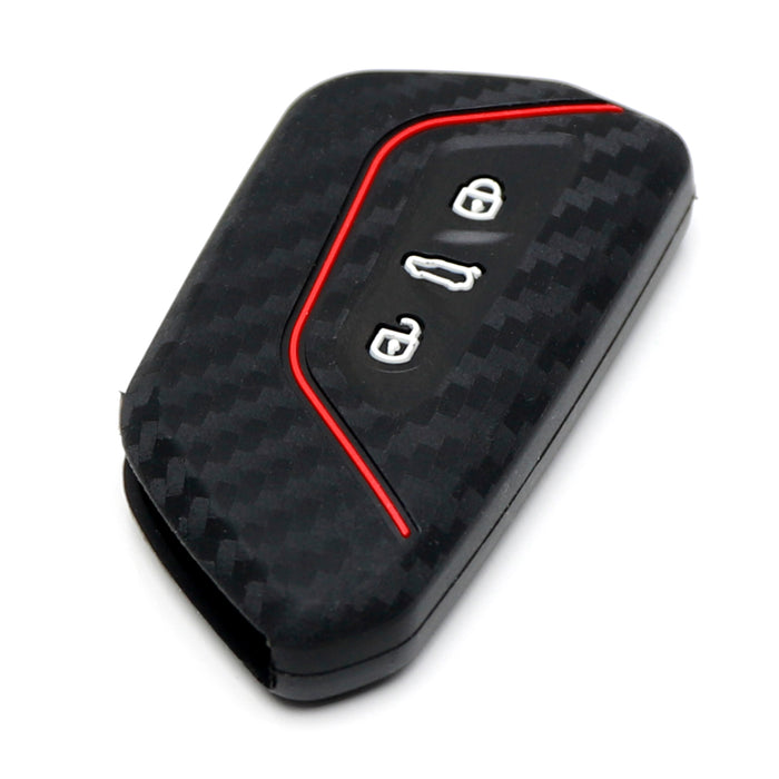 Sports Red Stripe Carbon Fiber Pattern Silicone Key Fob Cover For MK8 Golf ID 4