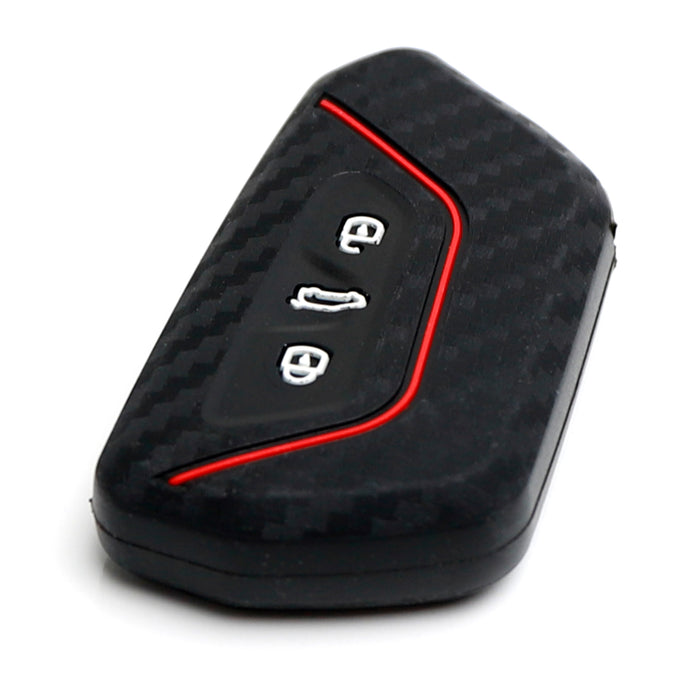 Sports Red Stripe Carbon Fiber Pattern Silicone Key Fob Cover For MK8 Golf ID 4