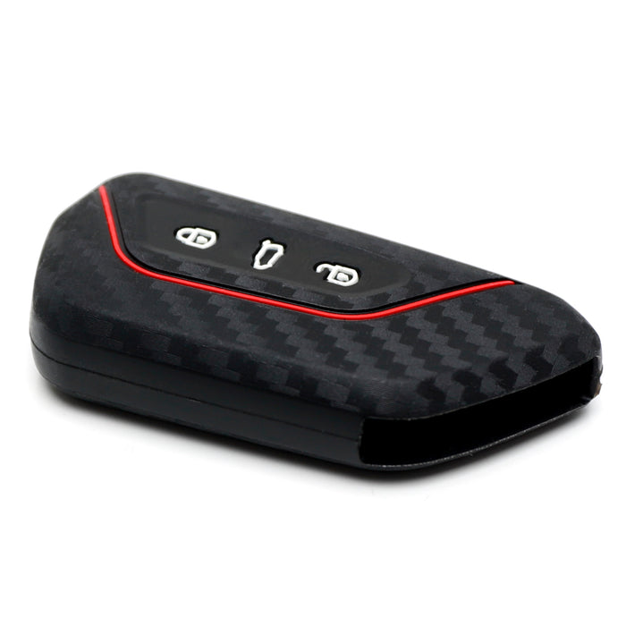 Sports Red Stripe Carbon Fiber Pattern Silicone Key Fob Cover For MK8 Golf ID 4