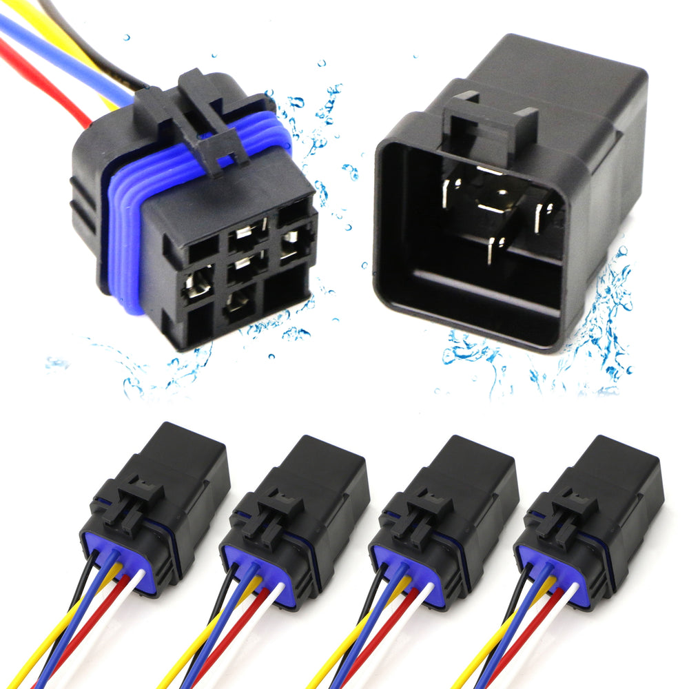 5pc 12V 40/30A Waterproof 5-Pin SPDT Mini Relay w/Watertight Connector n Pigtail