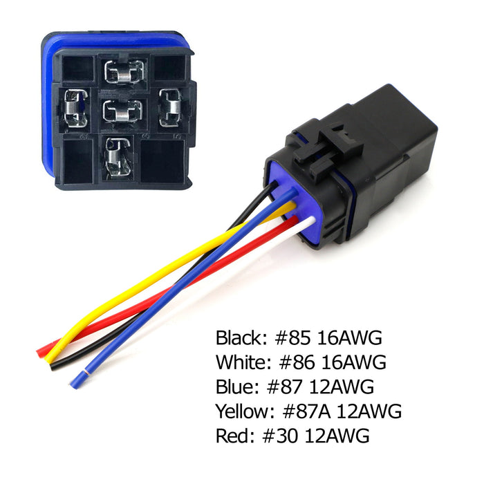 5pc 12V 40/30A Waterproof 5-Pin SPDT Mini Relay w/Watertight Connector n Pigtail