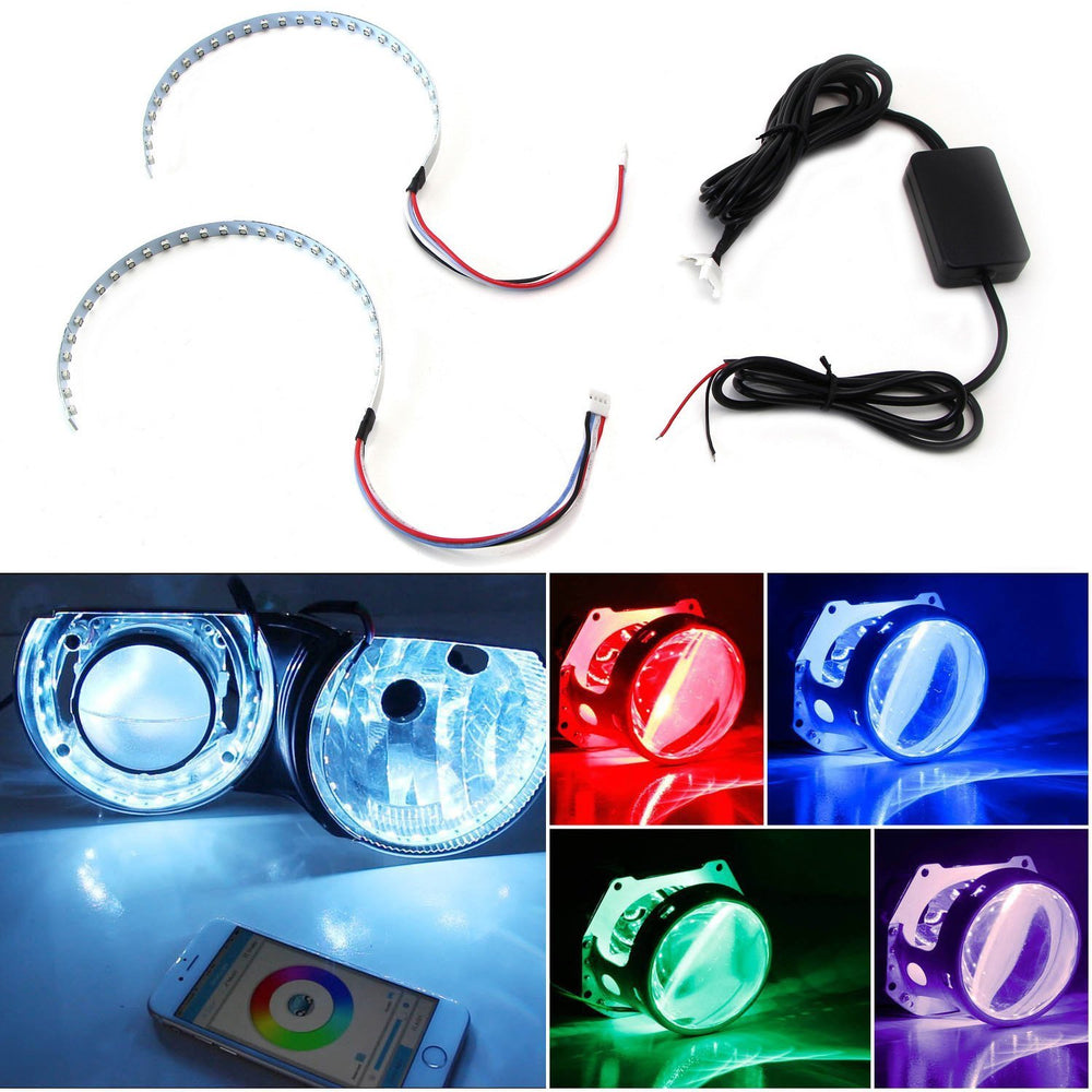 Bluetooth Remote Control RGB LED Demon Eye Halo Ring For Headlight Retrofit