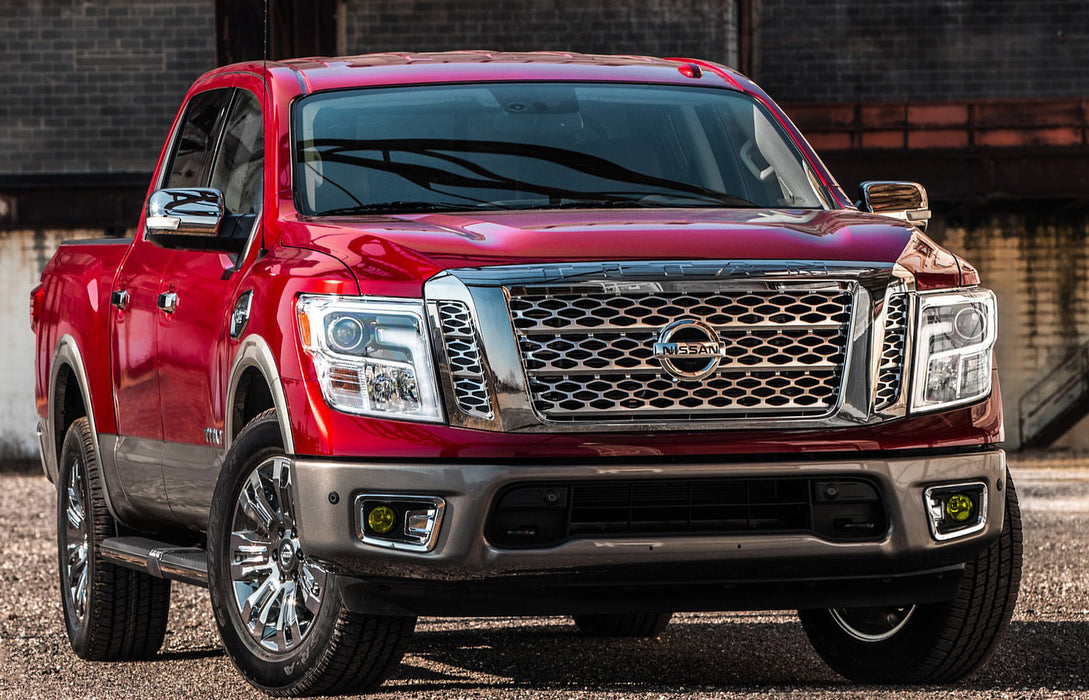 Chrome Bezel w/ Yellow Lens Fog Light Kit + Switch Wiring For 17-19 Nissan Titan