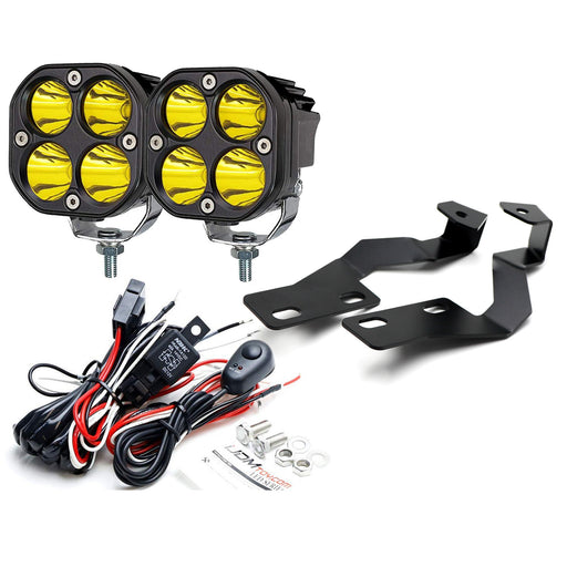 Yellow LED Ditch Light Kit w/ A-Pillar Mount Bracket/Relay For 03-09 Lexus GX470